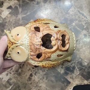 VINTAGE NOS CRACKER BARREL FALL HARVEST HALLOWEEN CERAMIC OWL CANDLE HOL…